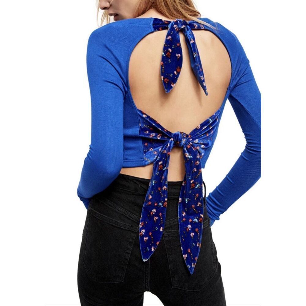 Free People Lookin Forward ribbed crop top open back Size small Blue Flame